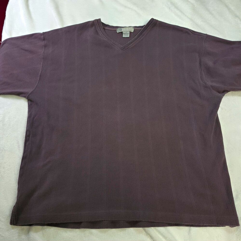 Generra Men’s XL Purple Solid V-Neck Ribbed Short Sleeve Cotton Knit Tee